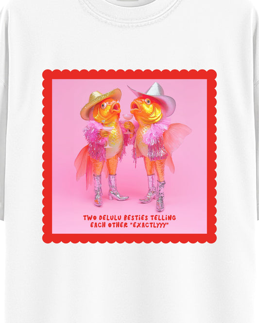 Delulu Besties Graphic Tee White