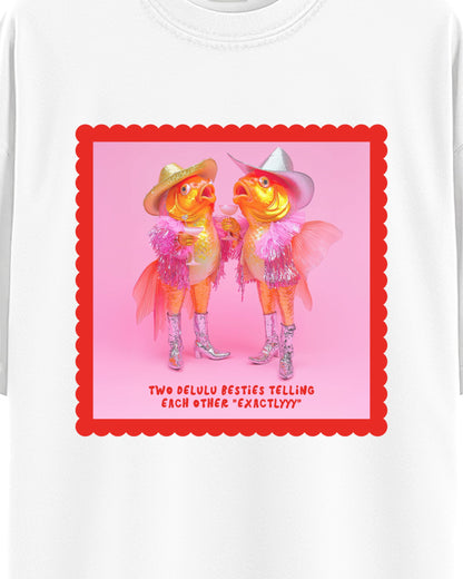 Delulu Besties Graphic Tee White