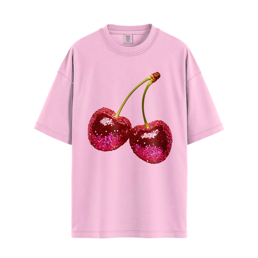 Sparkly Cherries Relaxed Tee Blossom Pink