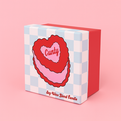 cunty candle box with checkered pattern on a pink background