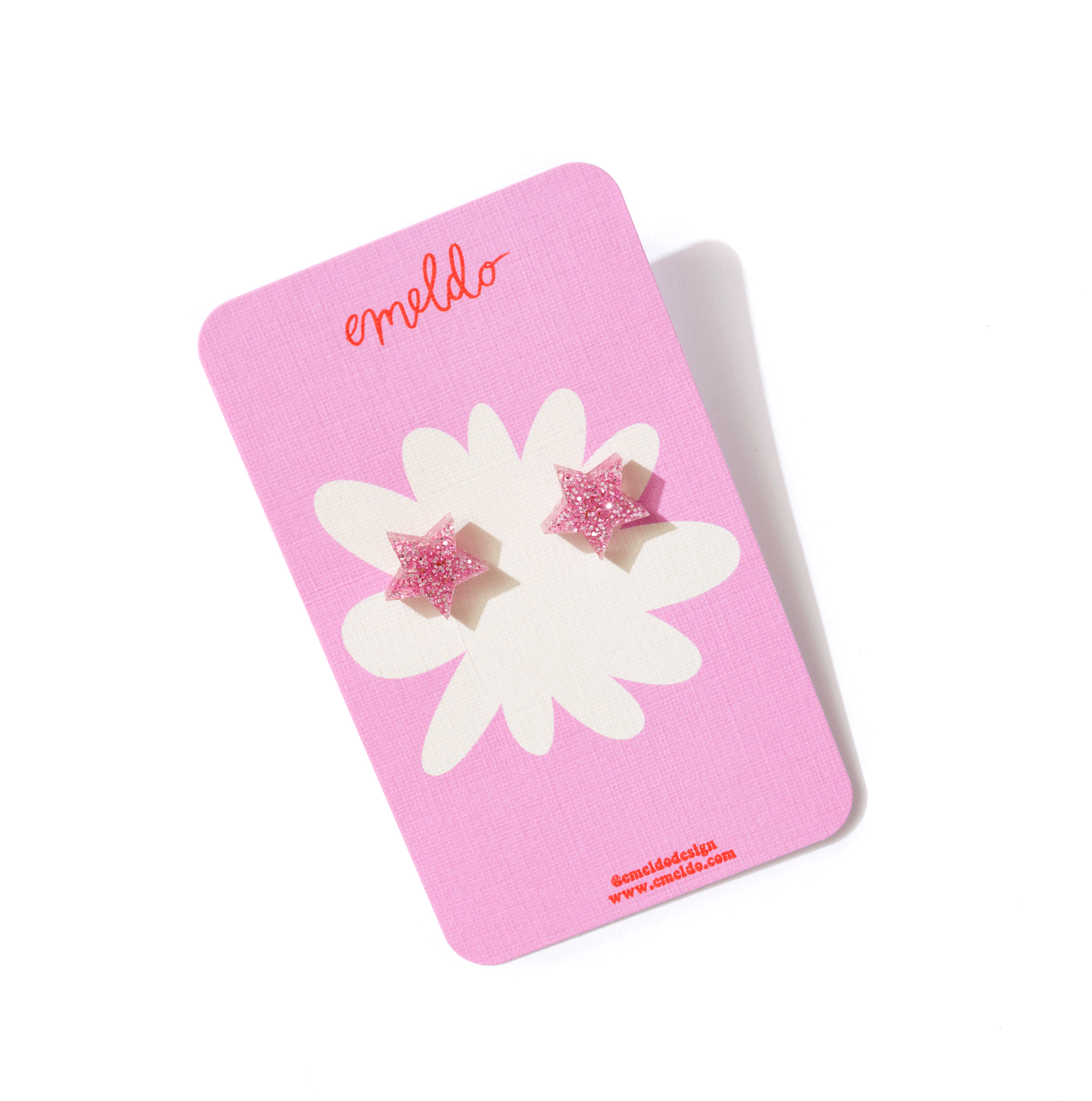 Glittery Pink Star Stud Earrings