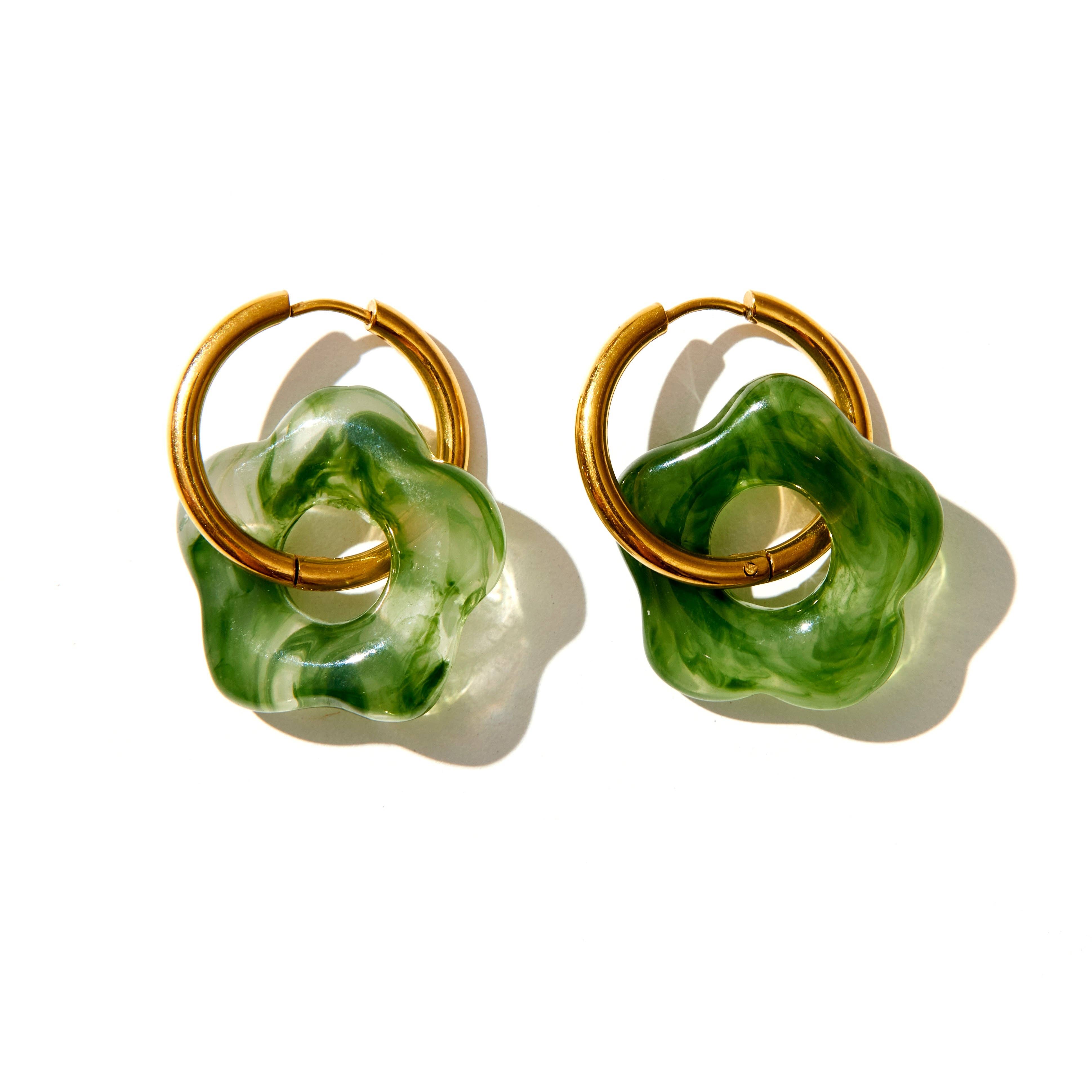 Gloria Hoops Green Earrings