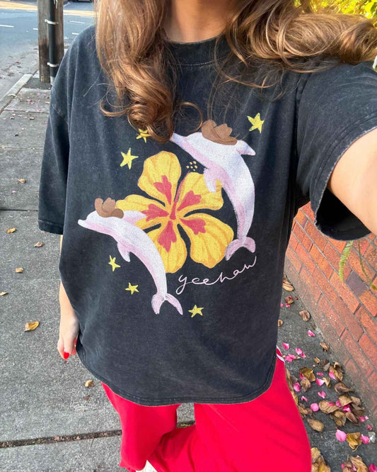 Dolphin Girl Oversized Graphic Tee