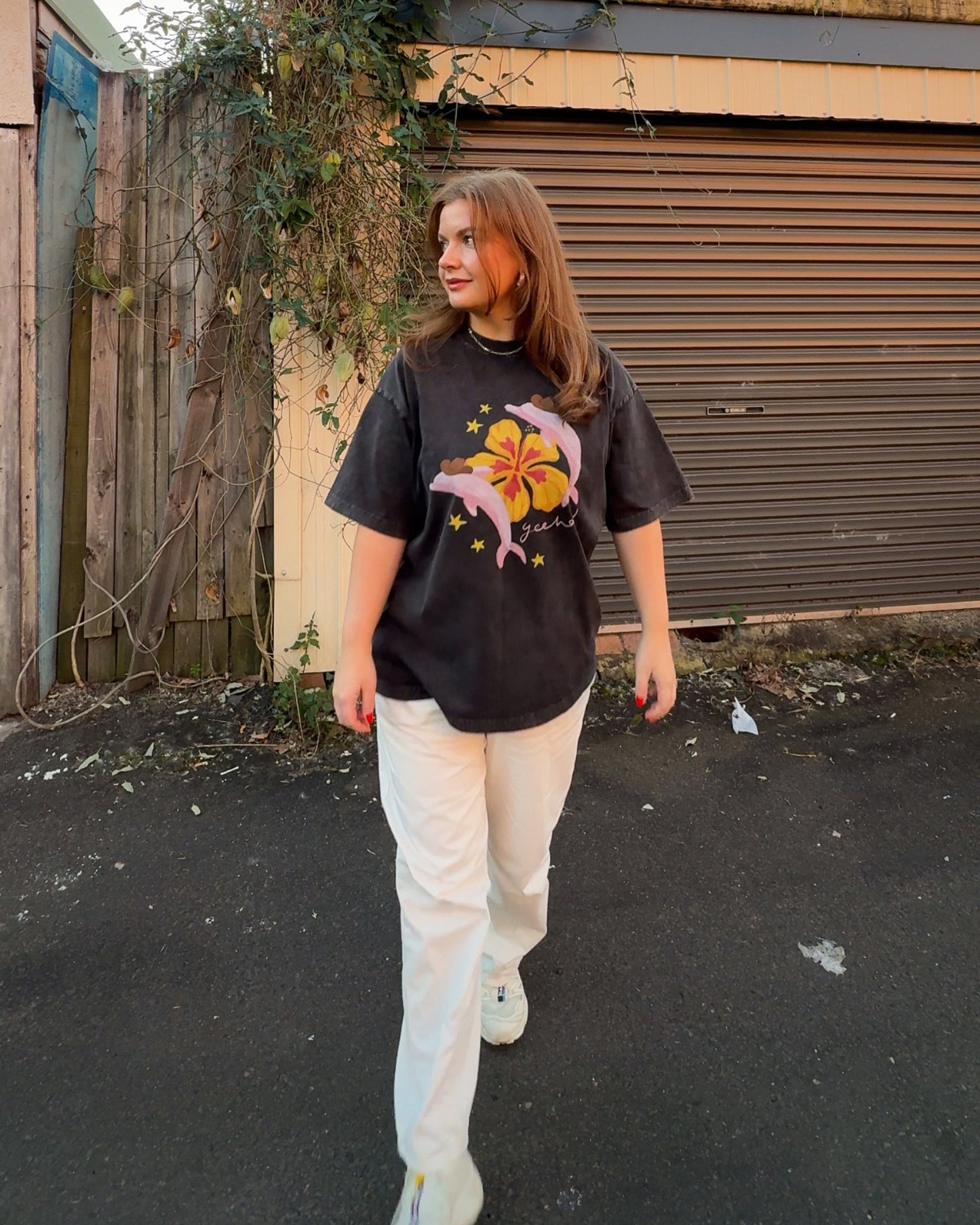 Dolphin Girl Oversized Graphic Tee
